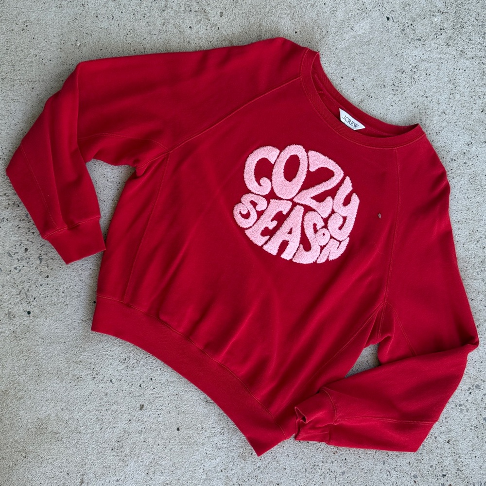 J Crew Cozy Season Red Pullover Sweatshirt Size Small - Picture 5 of 13